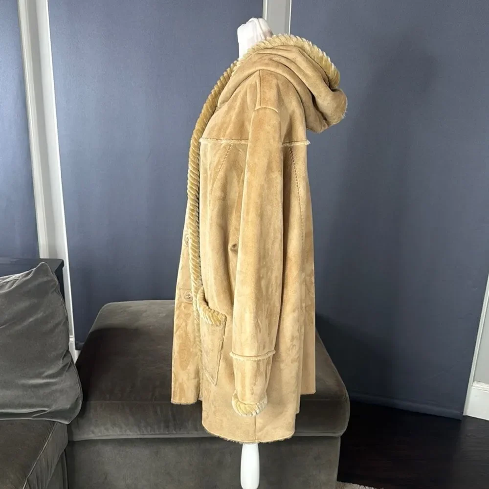 Women’s Vintage St John’s Bay Tan Faux Suede Hooded Coat Faux Fur Lined Size L